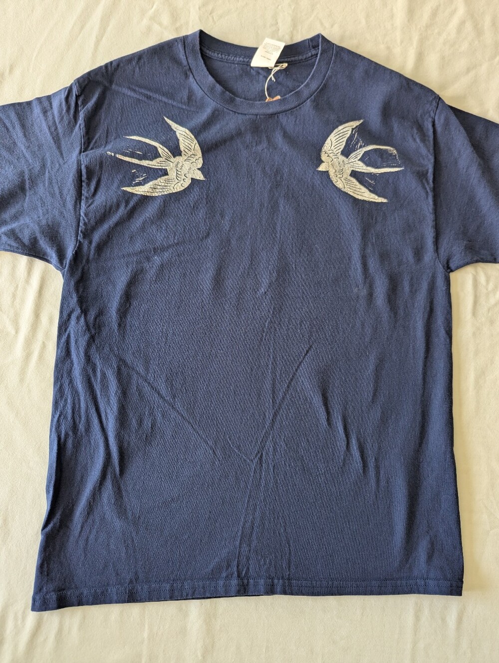 Swallow Bird Block Printed Navy T-shirt